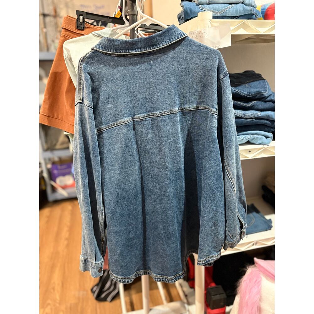 Terra & Sky Denim Button Up Shirt 3X Plus Size Chambray Oversized Shacket - Picture 5 of 5
